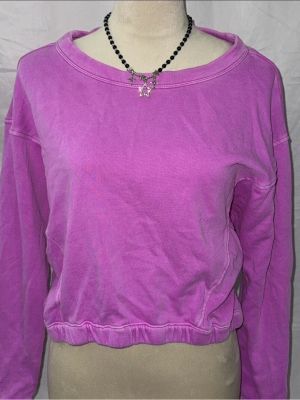 Anthropologie Lavender-Pink Cropped Crewneck Sweatshirt